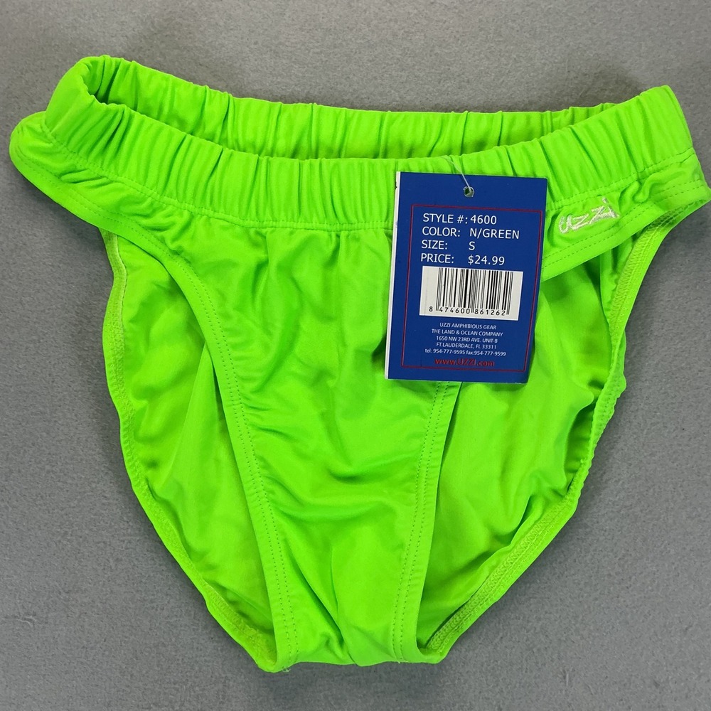 Uzzi Mens Small Neon Green Swim Briefs Lined Stretch Swimsuit Beach Pool NWT